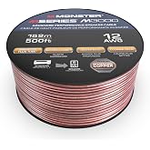 Monster XP 12 Gauge Speaker Wire Cable 500 FT Spool, Copper Clad Aluminum (CCA) Audio Wire with Polarity Markings, for Home Theater Speakers and Car Audio Systems