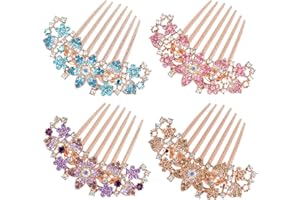 inSowni 4 Pack Luxury Glitter Sparkly Jeweled Gems Crystals Rhinestones Gold Metal Hair Side Combs Slides with Long Teeth Hair Bun Chignon Accessories Hairpins Barrettes Clips for Women Girls