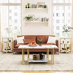 AWQM Faux Marble Table Set, Coffee Table & 2 Side