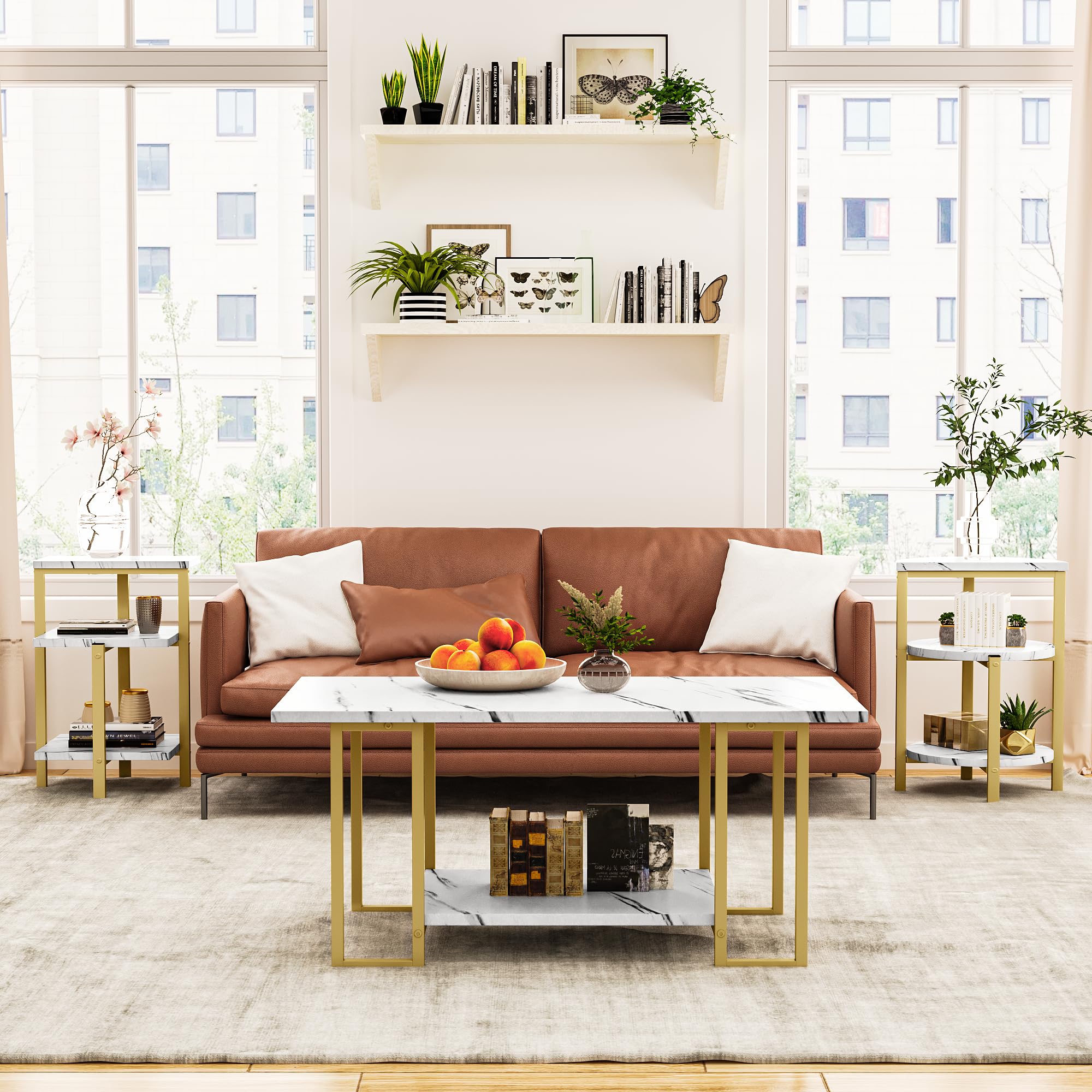 AWQM Faux Marble Table Set, Coffee Table & 2 Side