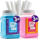 The Candery Cotton Candy Floss Sugar (2-Pack) Includes 100 Premium Cones | Raspberry Blue and Strawberry | Plastic, Reusable Jars | Easy Pour Spout or Scoop | Includes Scooper | 3 LBS Jars