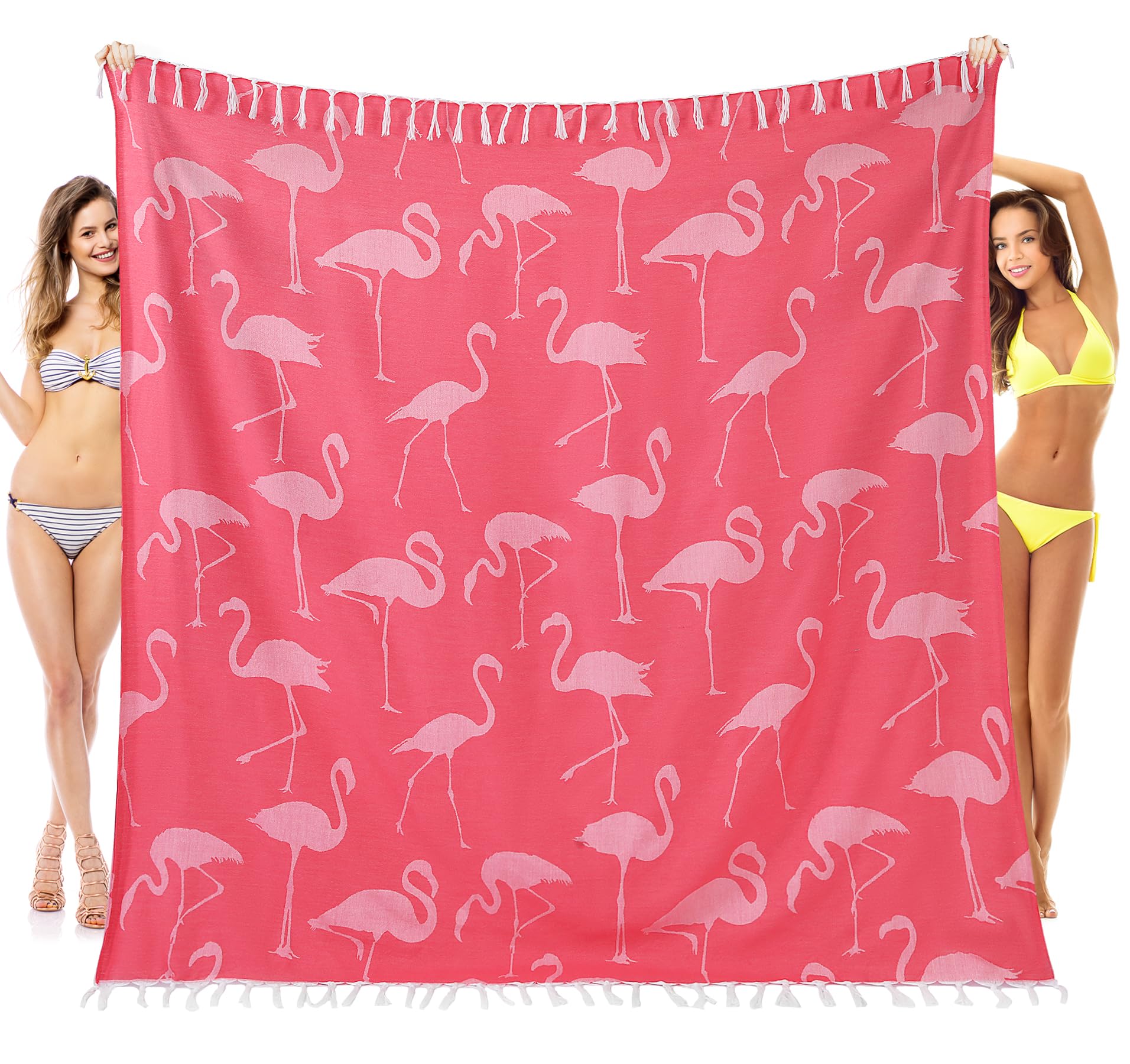 Photo 1 of Oversized Giant Turkish Beach Towel Blanket Extra Large XXL Lightweight Quick Dry Sand Free Boho Throw Pool Cloud Sandrpoof Blankets Women Men Big Jumbo Wide 2 Person Size Small Flamingo Pink