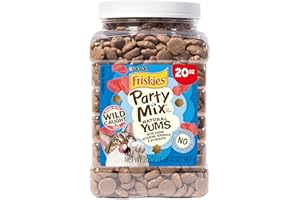 Purina Friskies Natural Cat Treats, Party Mix Natural Yums With Wild Caught Tuna and Added Vitamins, Minerals and Nutrients - 20 oz. Canister