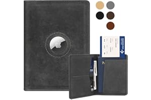KICOROINY Airtag Passport Holder for Men and Women Travel, Real Leather Passport Wallet, Handmade Passport Cover Case with Airtag Slot, Travel Must Haves Essentials Accessories Birthday Gifts(Crazy Horse, Gray)