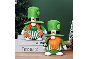 Ni-JASW St Pactrick's Day Leprechaun Gnomes Set of 2, Lucky Green Shamrock Elf Figurines Tomte Dolls for Tiered Tray Shelf Decor