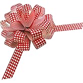 Red & White Plaid Pull Bows - 8" Wide, Set of 6, Valentine's Day, President's Day, Checkered Decor, Gift Basket, Presents, Wreath, Birthday, Fundraiser, 4th of July, Christmas