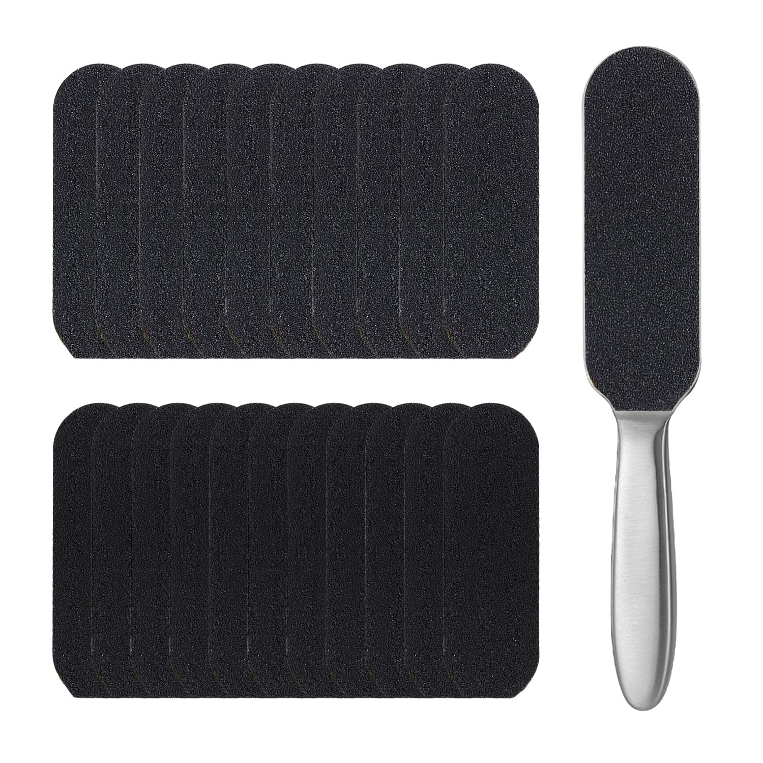 SYEYCW 1 Pcs Stainless Steel Handle, 20 Pcs Foot File Coarse Fine Grit Pads, Professional Foot Files and Callus Remover for Hard Skin, Double Sided Feet Skin Rasp Scrubber, for Bath Pedicure Salon