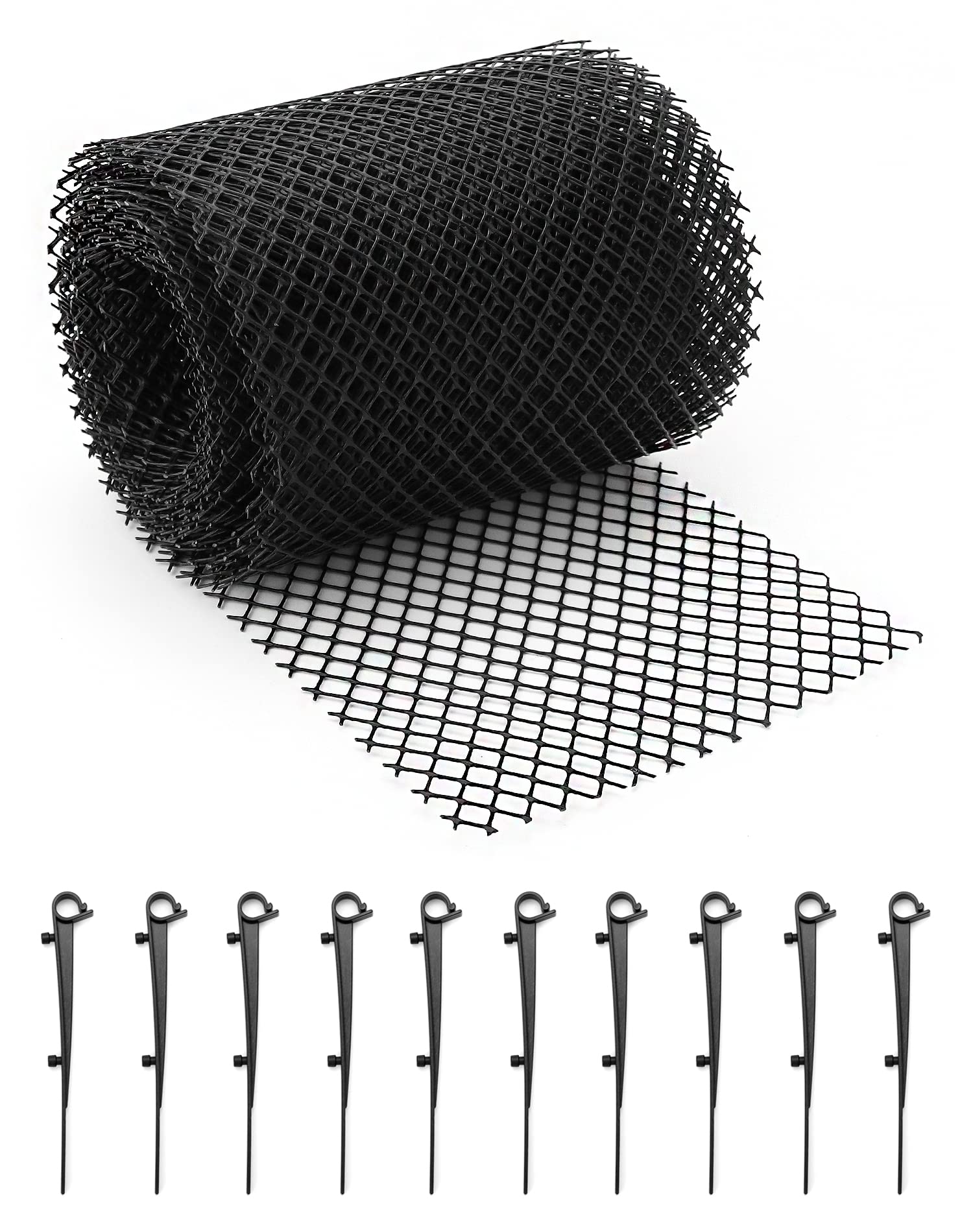 QWORK® Plastic Gutter Guard Netting - 6 m x 15 cm - Downpipe Leaf Guard Mesh Covers with Fixing Clips, Prevents Guttering Blockages, Cut to Size