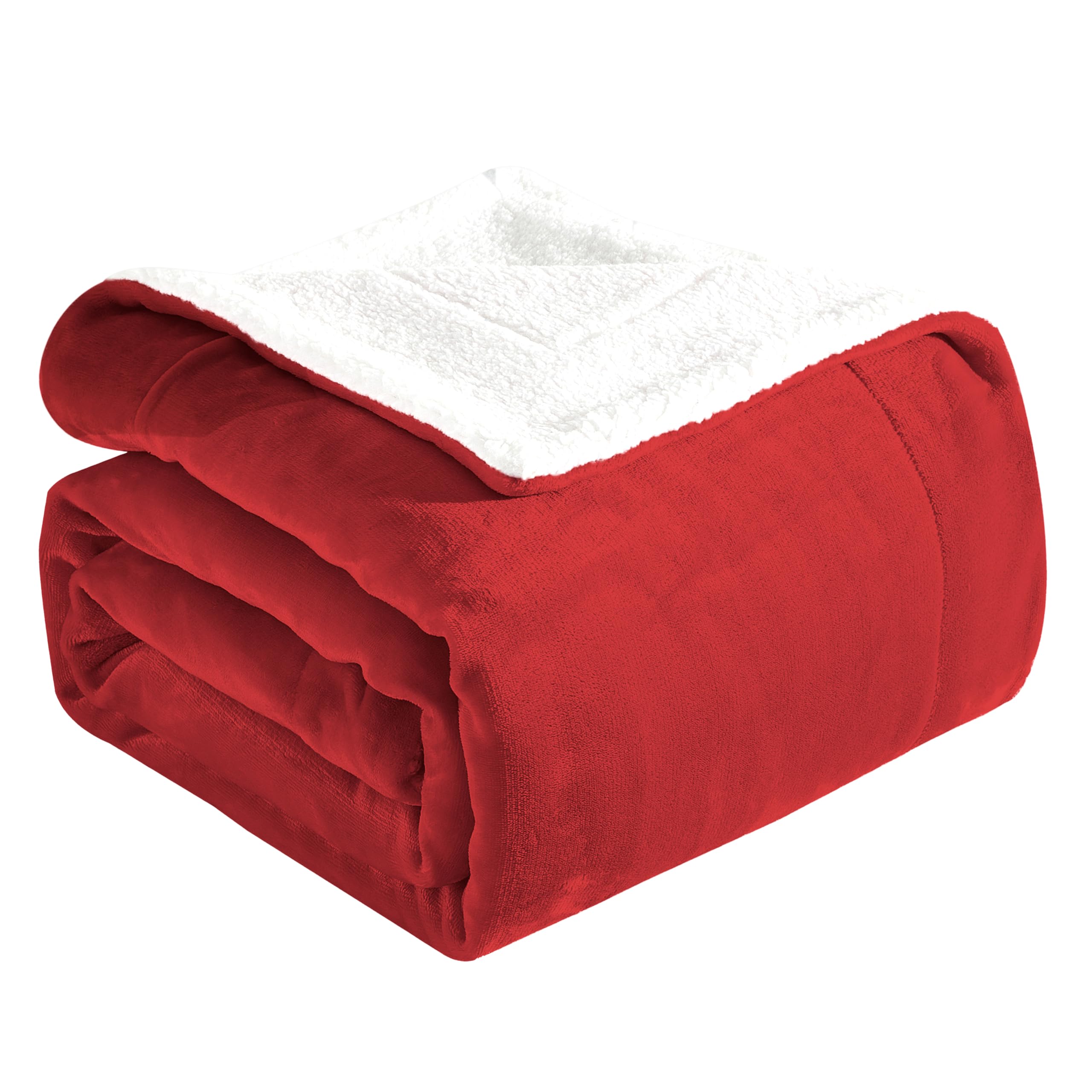 Elegant Comfort Ultra Soft Reversible Flannel Sherpa Blanket - Cozy Silky Fleece Throw for Couch, Bed - Plush Fuzzy Warm Winter Blanket for Gift, Twin, Red Image