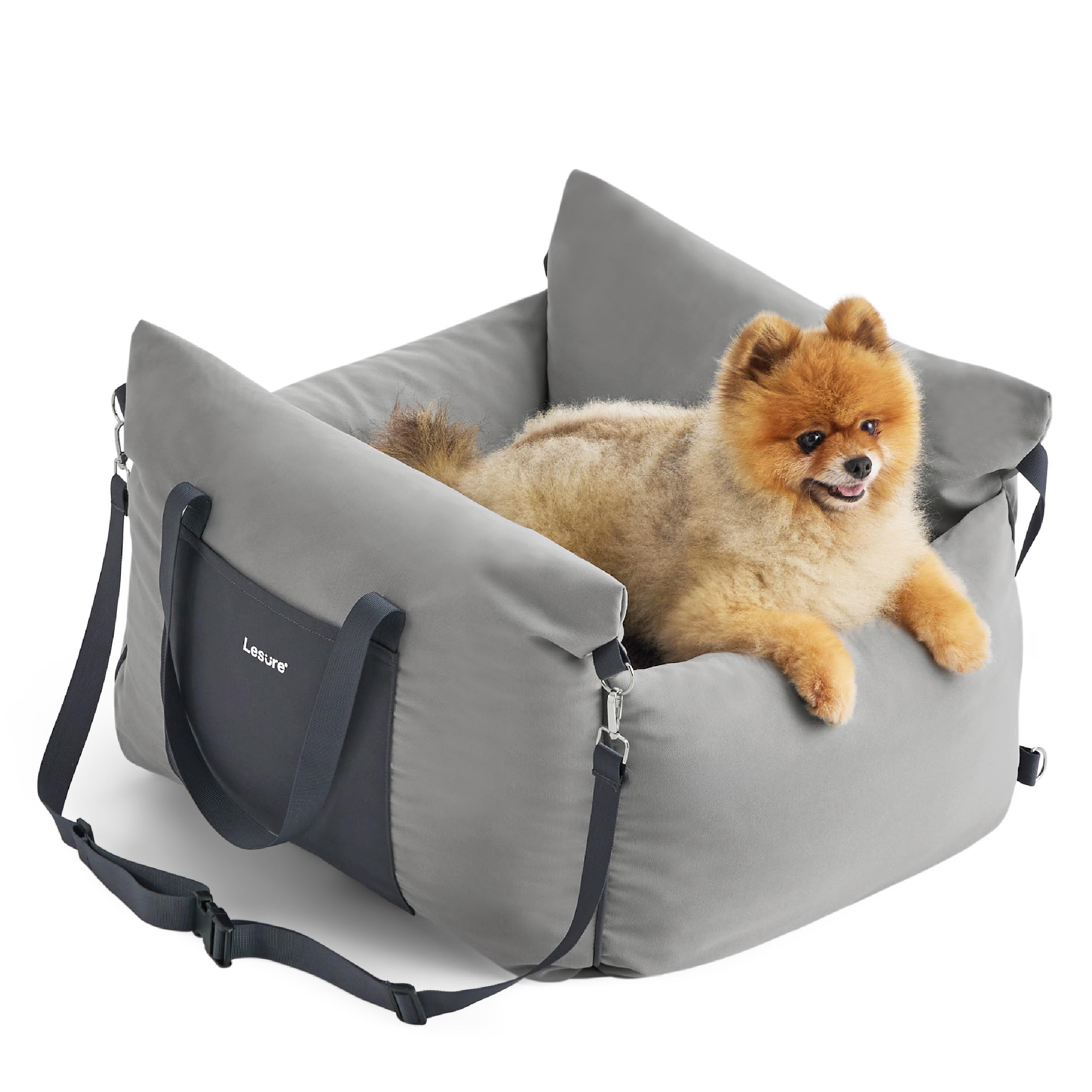 Photo 1 of Lesure Small Dog Car Seat for Small Dogs - Soft Dog Booster Seat for Car with Storage Pocket and Clip-On Safety Leash and Thickened Memory Foam Filling, Pet Carseat Travel Carrier Bed, Grey
