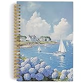 YLZlhb Coastal Beach Floral Spiral Notebook Journal, Blue Ocean Seaside Hydrangea Flower Notebooks for Note Taking, Hydrangea Gifts, Blue Office Supplies, Hardcover Spiral Journal 5.5x8.3 Inches