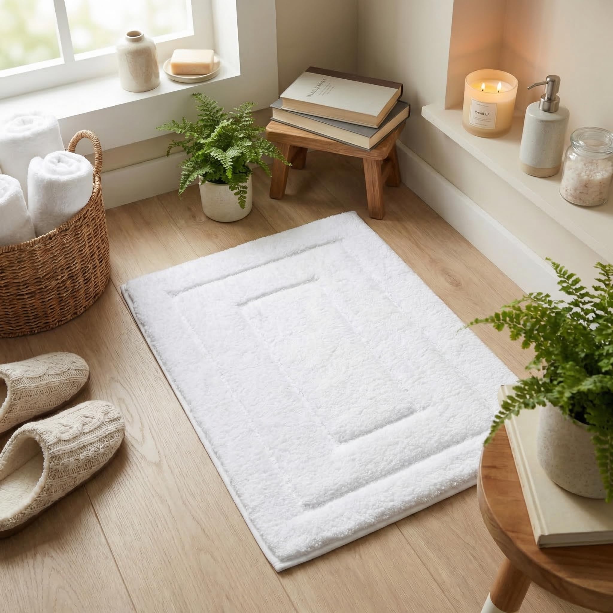 GRANNY SAYS Large Bathroom Mat 60 x 90 cm, Non-Slip Bath Rug, Super Absorbent Bath Mats, Extra Soft Bathroom Matt, Microfiber Shaggy Mat Decorative, Machine Washable Rug for Floor, White — image 1