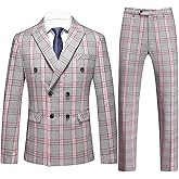 UNINUKOO Men's Suits 2 Piece Plaid Double Breasted Slim Fit Checkered Wedding Casual Homecoming Tuxedo Jacket Dress Pants Set