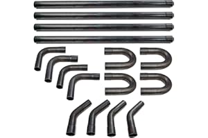 Krator 2.5" Mild Steel DIY Custom Mandrel Exhaust Pipe Straight & Bend Kit - 48" Straight, 90 Degree, 45 Degree, 180 Degree U