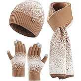 AWAYTR Winter Hat Gloves Scarf Set for Women, 3 Pcs Knit Beanie Touchscreen Gloves Long Scarf Cold Weather Set