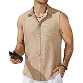 COOFANDY Men's Sleeveless Beach Shirts Summer Button Up Tank Tops Casual Textured Tank Shirt