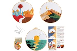 GLTAYLMY Embroidery Kits for Beginners Adults, Stamped Cross Stitch Kits for Adult Beginners Embroidery Starter Kit with Pattern, 3 Embroidery Hoop and Fabric, Needles Threads