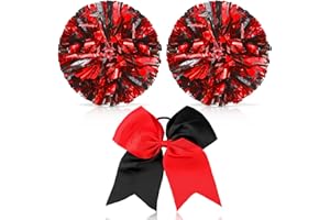Hanaive Cheerleading Pom Poms and Large Cheerleader Hair Bow 12 Inch Large Metallic Cheer Cheerleader Pom Poms for Sports Team Spirit Cheering