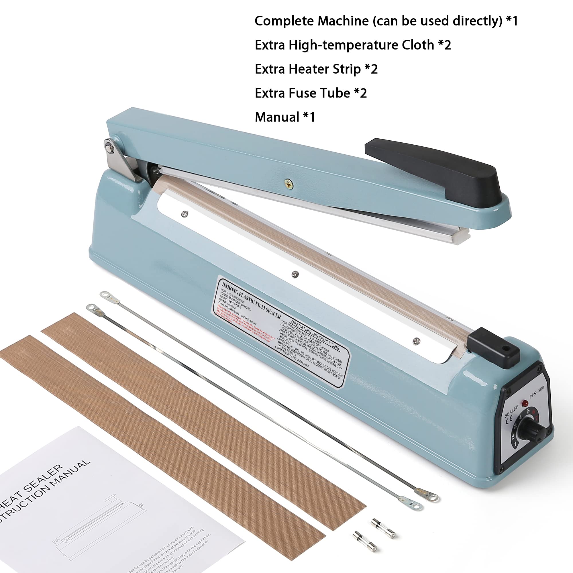 12 inch Impulse Heat Sealer Packing Bags Closer Sealing Machine Copper Transformer Manual for Food Storage Plastic Mylar Shrink Wrap Bags with Extra Fuse Replace Elements