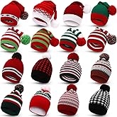 16 Pcs Knitted Christmas Hat Red White Green Elf Hats with Pompom Santa Christmas Beanie Bulk Crochet Holiday Hats for Adults (Stylish)