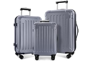 Speskiste 3 Piece Luggage Set, PC+ABS Lightweight Suitcase Sets with Spinner Wheels, Hard Shell Luggage Sets with TSA Lock for Travel Business Pinstripe Gray (20/24/28)