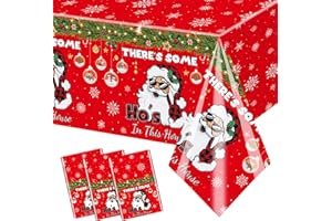AIBIIN 3 Pcs Friendsmas Tablecloths There's Some Ho Ho Hos in This House Party Decorations Jolly Santa Christmas Table Covers Red Snowflake Tablecloth for Winter Holiday Friendsmas Party Decorations
