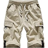 VtuAOL Men's Cargo Shorts Elastic Waist Casual Cotton Shorts with Multi Pockets