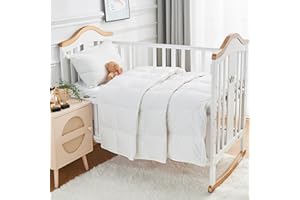 ROSE FEATHER Toddler Goose Down Comforter Lightweight Summer Cooling Baby Duvet Insert, Hypoallergenic 100% Organic Cotton Crib Quilted Washable Nursery Blanket with Corner Tabs, White 41x48 Inches