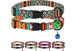 BUDKAS Cat Collars 2 Pack - Soft Cute Breakaway Collar with Bell, Adjustable Safety Kitten Collars for Girl & Boy Cats – Comfortable Stylish Patterned Print Lightweight (Tribal + Southwest)