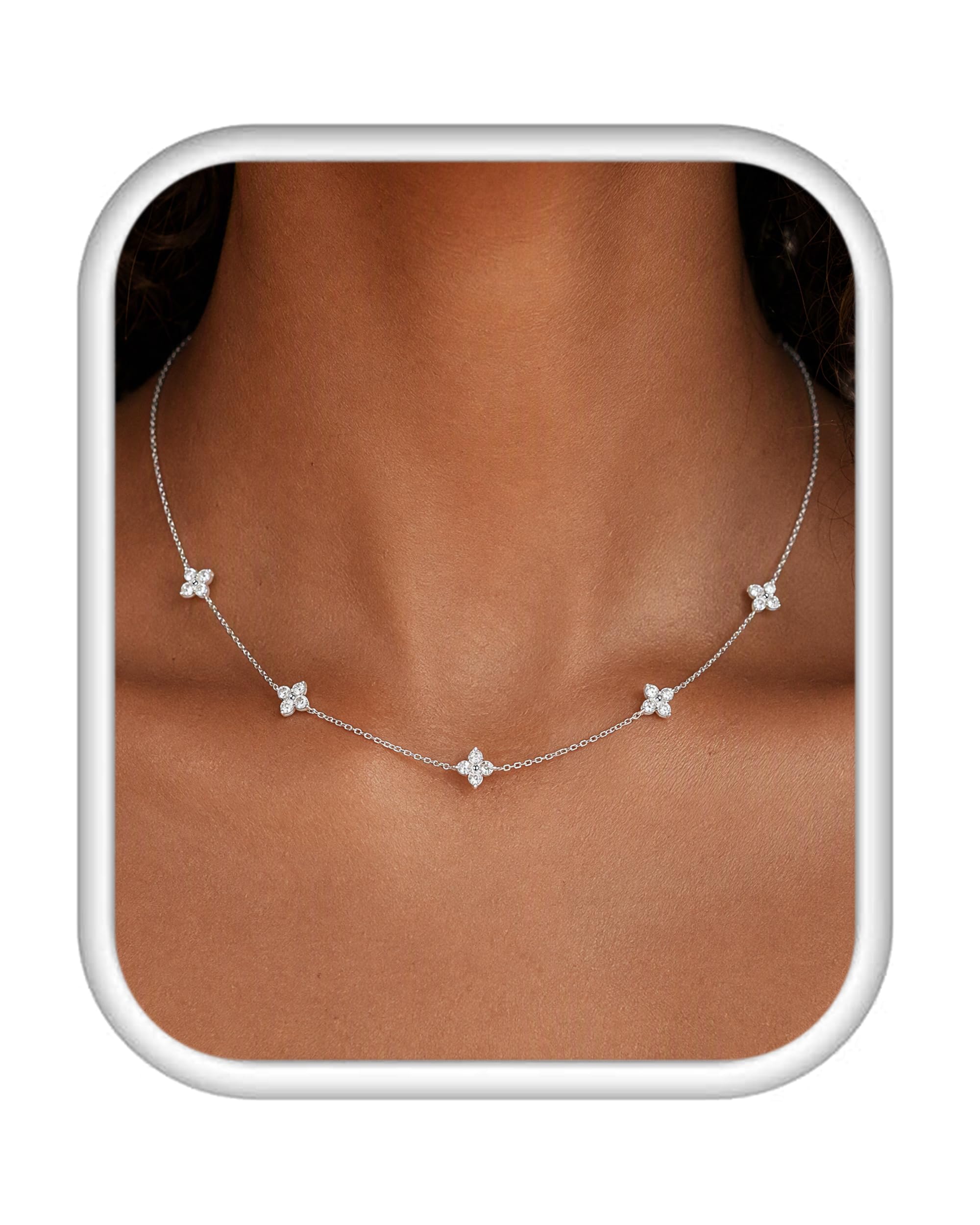 SmileBelle Pearl Necklaces for Women 14k Gold Pearl Pendant Silver Necklace | Dainty Simulated Diamond Flower Necklaces Singl