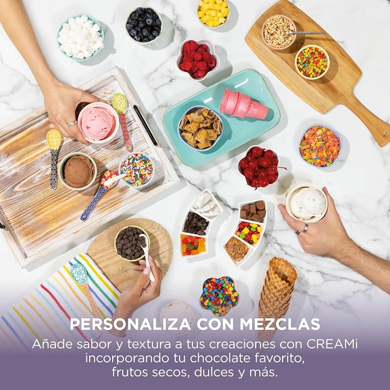 Creami scoop & swirl a sorveteira com 2 cubas e 13 funções prepara sorvetes, sorvetes, sorvetes, smoothies e muito mais, e tem opção de adicionar extras, pedra/ouro, nc701eustgd