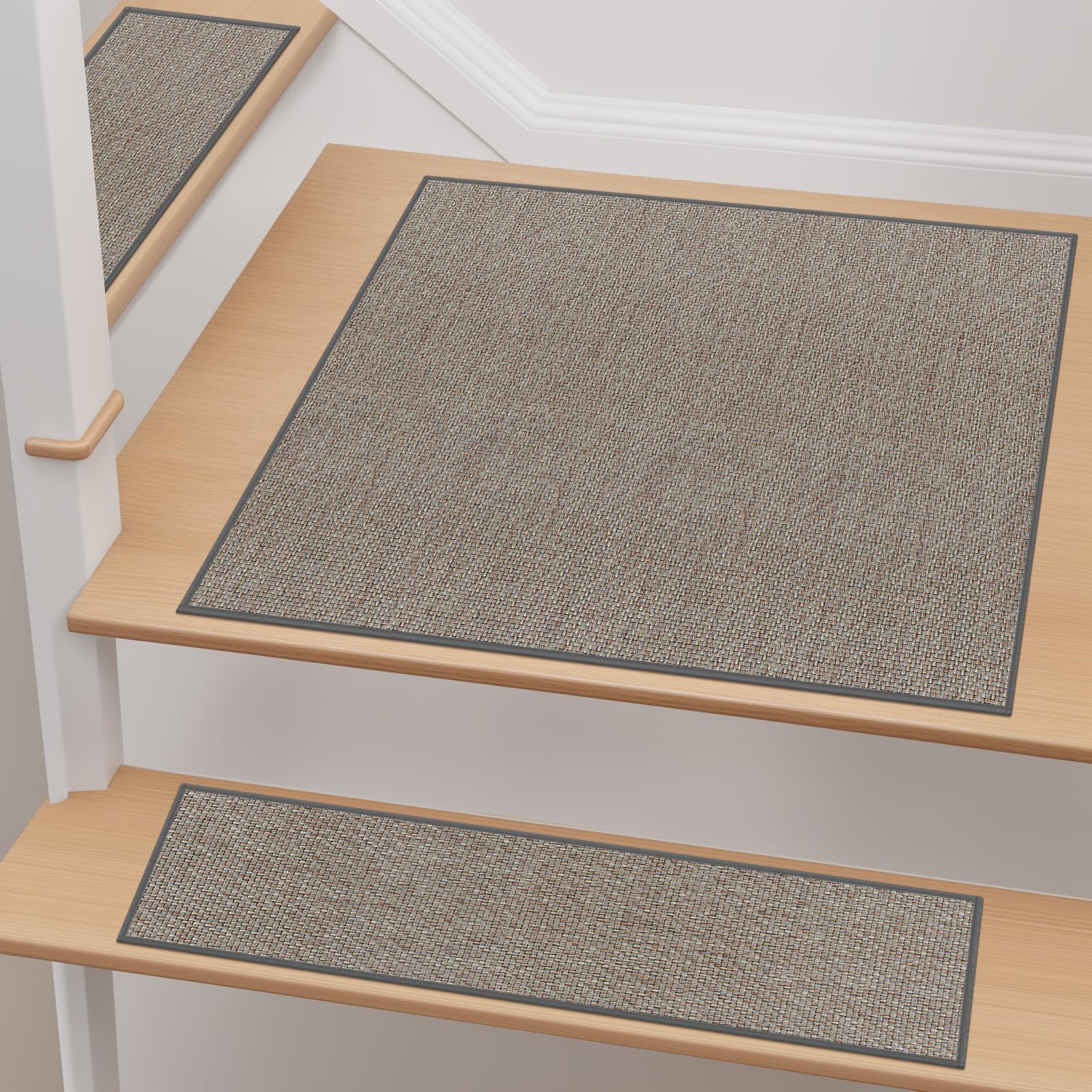 Photo 1 of Tiveney Linen Non Slip Stair Treads Indoor Matching Mat for Wooden Steps, 31"x31" Square Stair Landing Rug with Rubber Backing, Washable Safety Stair Landing Mat for Kids Elders Dogs, Grey