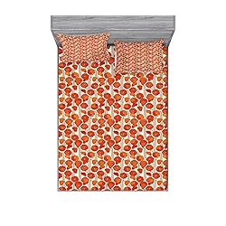 Ambesonne Floral Fitted Sheet & Pillow Sham