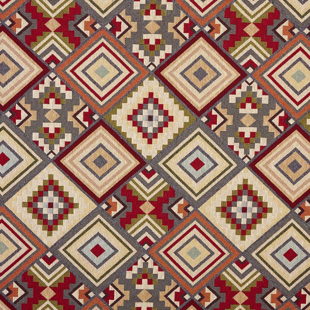 Kt KILOtela - Upholstery Fabric, Jacquard Gobelin, Upholstery, Cushions, Headboards, Accent Pillows, Handbags, Tote Bags, 100 cm Length x 280 cm Width, Ethnic Rhombuses, Garnet, Blue ─ 1 metre — image 1