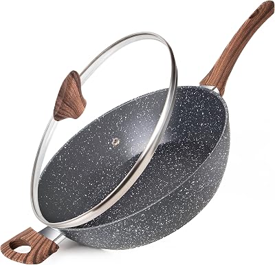 nuovva Non Stick Saute Pan 28cm Induction with Lid Marble Coating