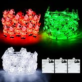 cshare Christmas String Lights, Christmas Tree Santa Claus Snowflake Lights with Timer Twinkling Indoor Battery Operated 9.8ft 30LED Christmas Decorations for Home Decor Indoor Party Holiday 3 Packs