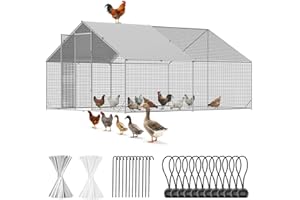 CAMMOO Metal Chicken Coop with Run, 13.1x9.8x6.6ft, Walk-in Chicken Run for Yard with Cover, Upgrade Double Lock & Rust-Proof