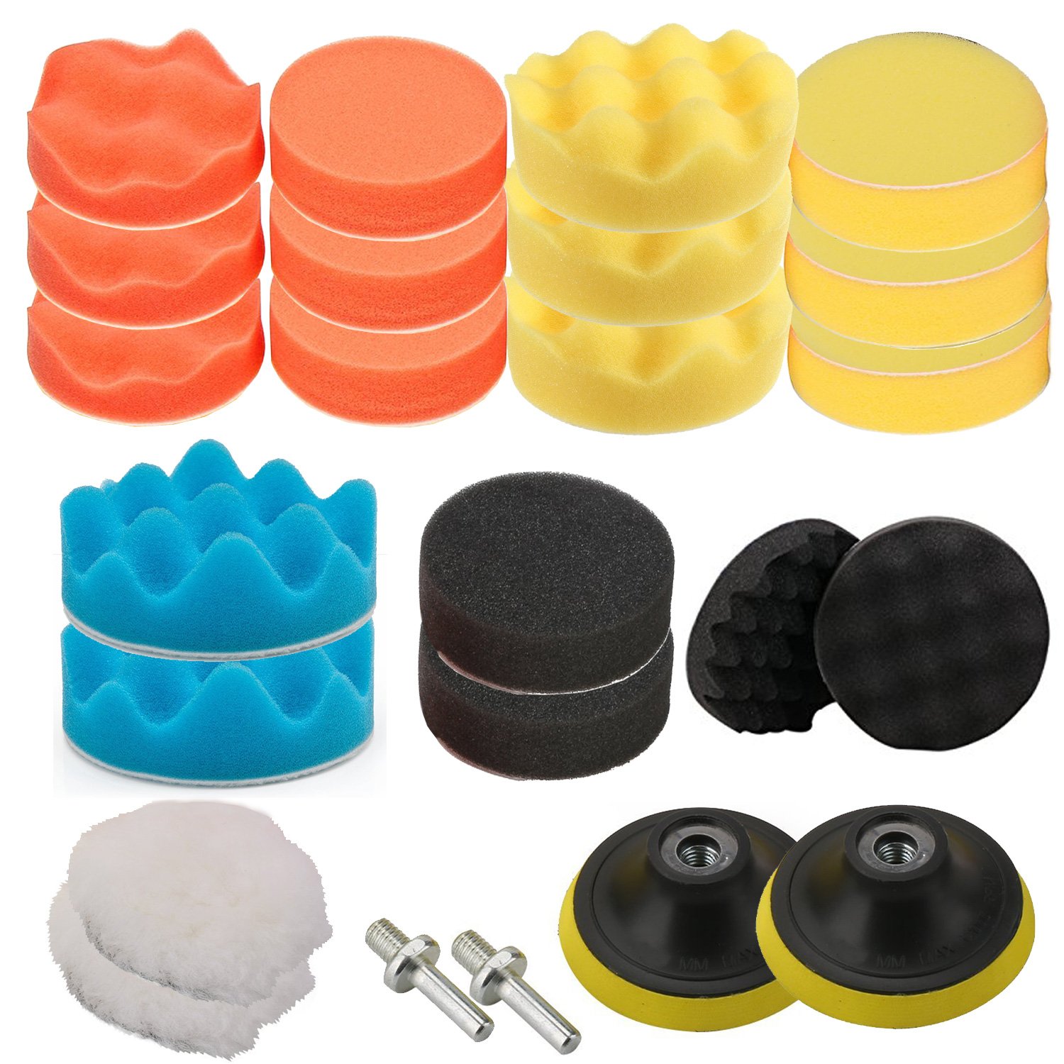 OxoxO 26pcs 5"/125mm Drill Polishing Pad Buffing Sponge Auto Car Foam Pads Set M14 Drill Adapter with Shank