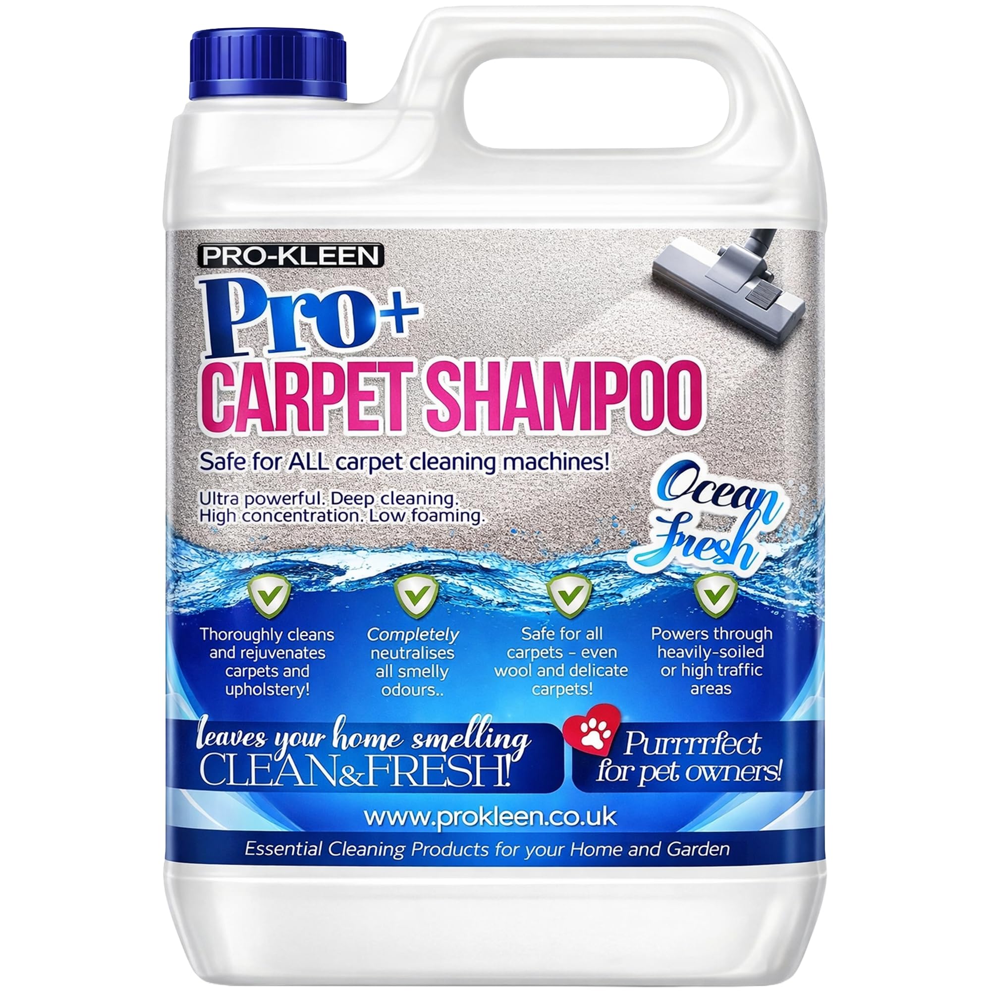Pro-Kleen Pro+ Carpet Cleaner Shampoo 5L and Upholstery Cleaning Solution, Suitable for Homes with Pets, 4 in 1 Concentrate – Compatible with all Machines 5L (Ocean Fresh)