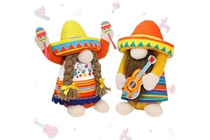 ZATAYE 2-Pack Cinco de Mayo Plush Gnomes, Handmade Mexican Fiesta Decorations, Tomte Ornaments with Maracas & Guitar for Home Decor