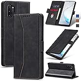 Jasonyu Flip Wallet Case for Samsung Galaxy Note 10 Plus,Leather Magnetic Folio Cover with Card Holder,Kickstand - TPU Shockproof Durable Protective Phone Case,Black