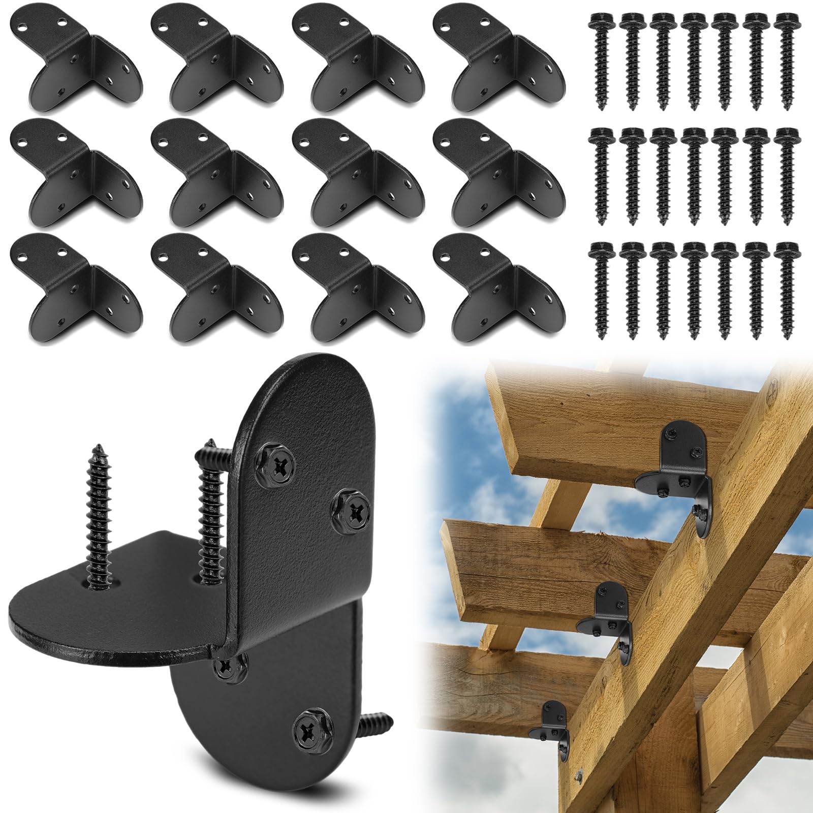 Photo 1 of Zonon 12 Pcs 2" Rafter Clips Brackets with 72 Timber Screws Heavy Duty Black Hurricane Ties for Rafters Hot Dip Galvanized Powder Coating Brackets for Wooden Battens Timber Beam Ceiling Joist