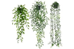 ELTNEGSA Fake Hanging Plants 3 Pack Artificial Hanging Plants Potted Greenery faux Eucalyptus Vine Mandala Vine Pea Pod for Home Room Wall Office Shelf Indoor Outdoor Bathroom Decor