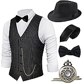 BABEYOND 1920s Mens Gatsby Gangster Vest Costume Accessories Set Fedora Hat