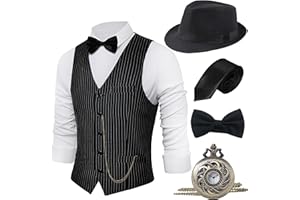 BABEYOND 1920s Mens Gatsby Gangster Vest Costume Accessories Set Fedora Hat