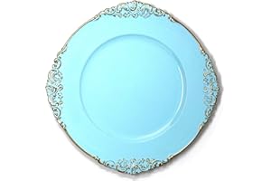 allgala 13-Inch 6-Pack Heavy Quality Round Charger Plates-Floral Turquoise-HD80382
