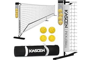 Kascen Pickleball Net - 22 FT Regulation Size Portable Pickleball Net, Pickle Ball Net with Exclusive Ball Holder, 4 Pickleballs & Carry Bag, Pickle Ball Net for Outdoor Indoor Driveway Backyard White