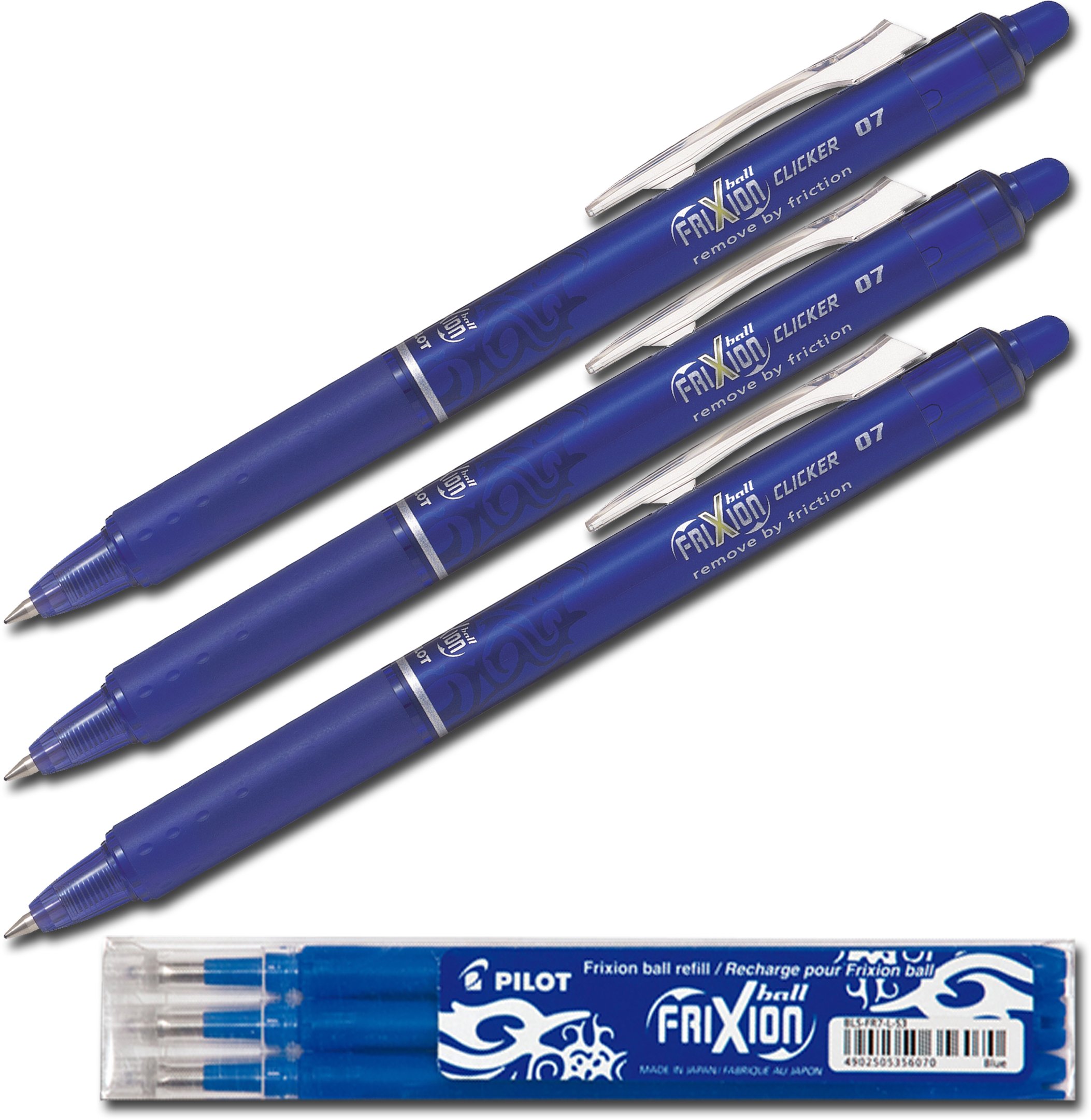 Pilot Frixion Erasable Rollerball Pen Black Blue 3 Stifte + Minen