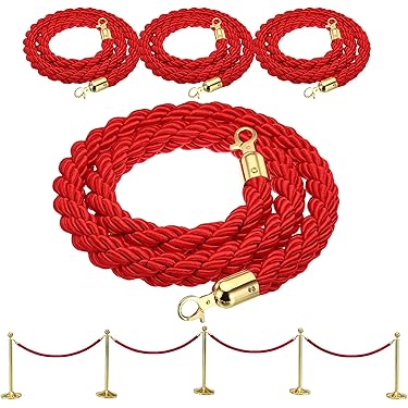 And Stanchion Rental 4-Pack Stanchions With Velvet Rope - Adjustable Crowd Control Posts For Events & Parties Party Crowd Barriers