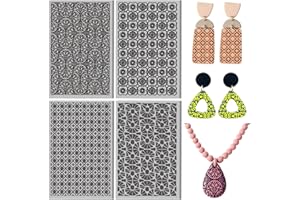 CONCHLERY 4 Sheets Regular Pattern Clay Texture Mat Flower Polymer Clay Texture Sheets DIY Tools for Pottery Earring Jewelry 